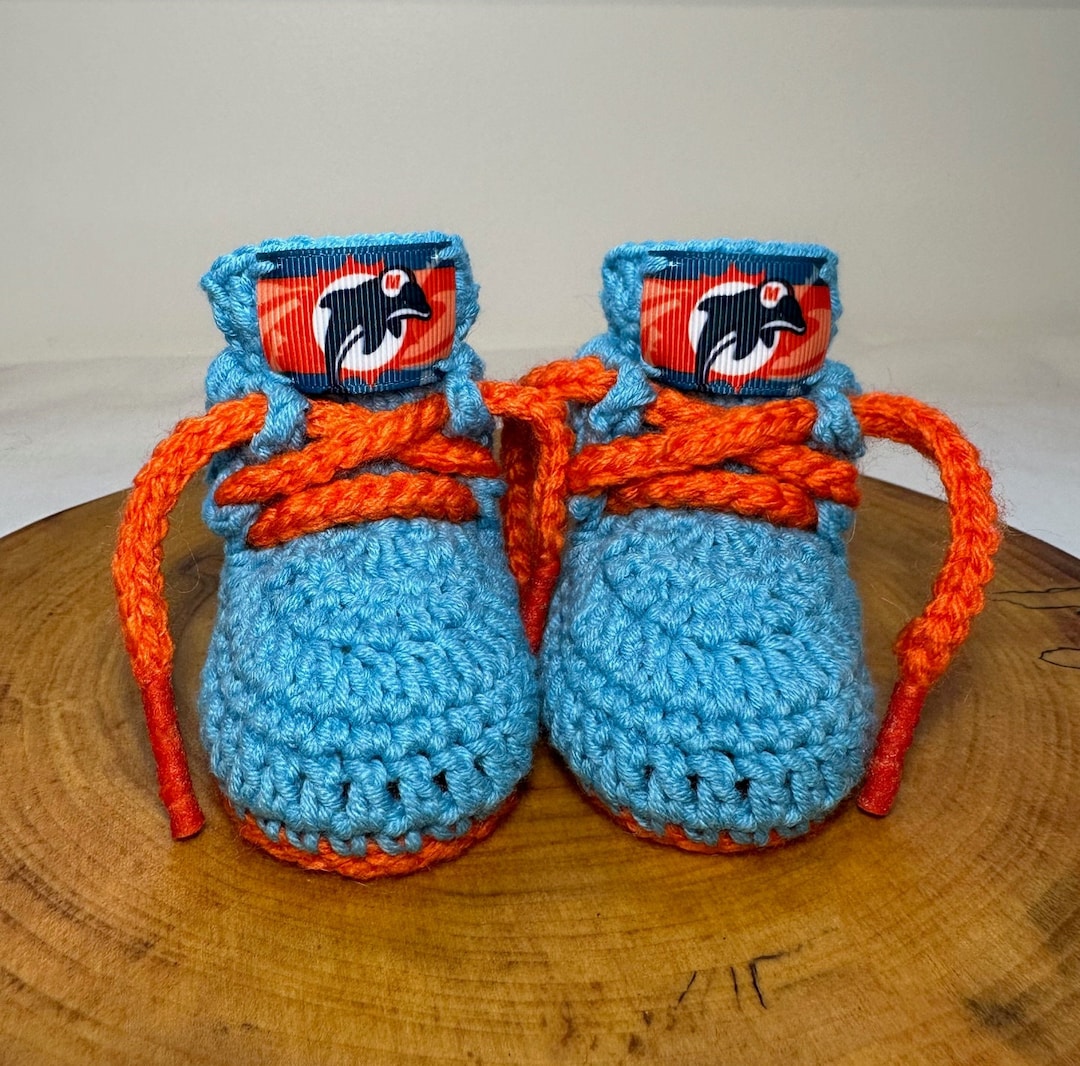 Miami Dolphins Crochet Baby Booties Shoes Slippers Boots, Newborn3