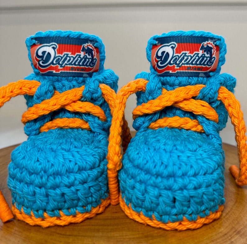 Miami Dolphins Crochet Baby Booties Shoes Slippers Boots, Size 36