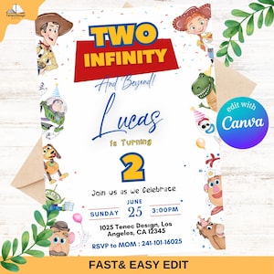 Toy Story Birthday Invitation: Two Infinity and Beyond, Editable Canva Template (5x7, Digital Download