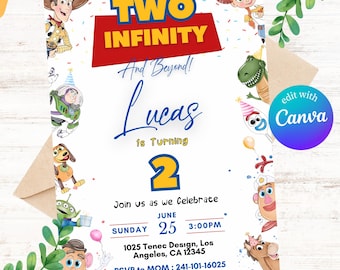 Editable Two infinity and Beyond Birthday invitation | Toy Story Party invitation, Invite 2nd Birthday | Digital kids Birthday invites Canva