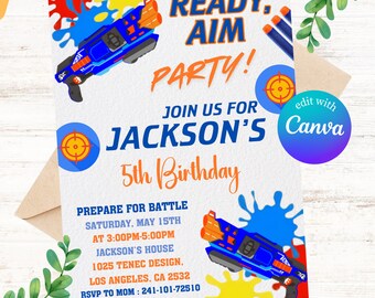 Nerf Birthday Invitation Template: Editable Kids Party Invite (Digital)
