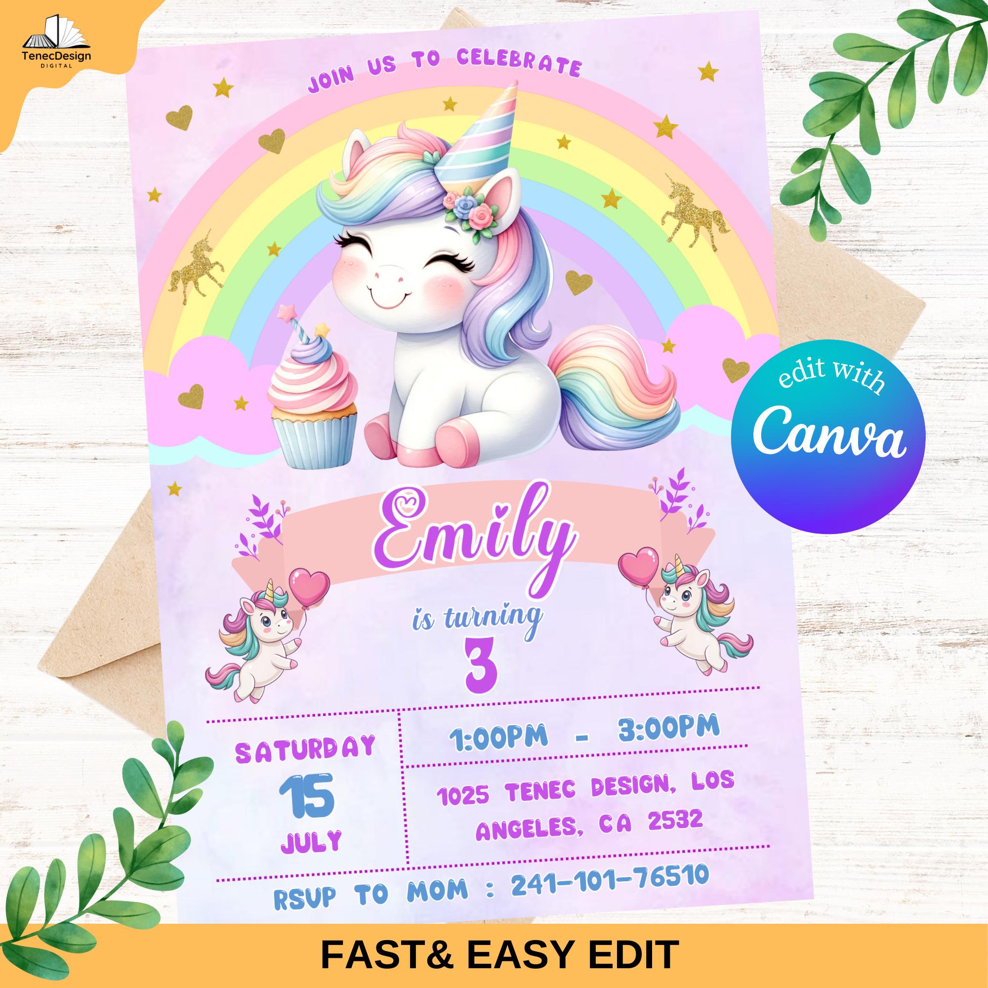 Biglietto di compleanno con cupcake unicorno / Stampabile