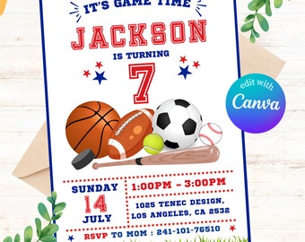 Sports Birthday Invitation: Editable DIY Template (Digital Download)