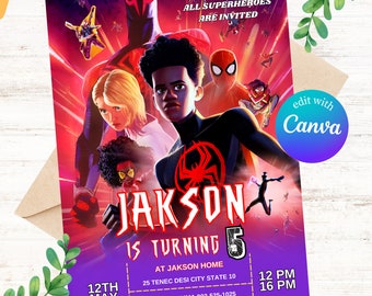 Spider Verse Invite | Spiderman Birthday Invitations | Size 5X7 | Boy Birthday Invitation | Birthday Card | Girl Boy Birthday