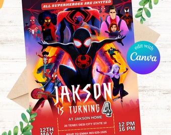 Spider Verse Birthday Invitation: 5x7 Spiderman Card (Digital Download)