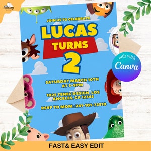 Toy Story Digital Invitation, Toy Story Birthday Party, Editable invitation Kids Digital invitation, Instant Download, Canva, Toy Story 4