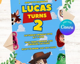 Toy Story Digital Invitation, Toy Story Birthday Party, Editable invitation Kids Digital invitation, Instant Download, Canva, Toy Story 4