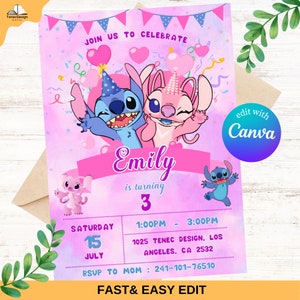 Stitch Editable Birthday Invitation Template, Printable Birthday Party Invitations, Digital Kids Party Invite, Digital Bday Card Invite