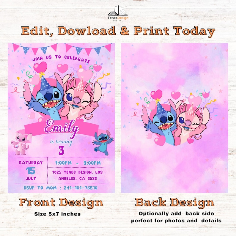 Stitch Birthday Invitation Template: Editable Kids Party Invite (Digital) image 2