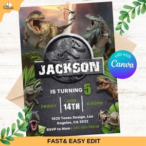 Invitation d'anniversaire du parc des dinosaures du monde, invitation pour enfants, invitation numérique à une fête, modèle d'anniversaire moderne imprimable, téléchargement immédiat