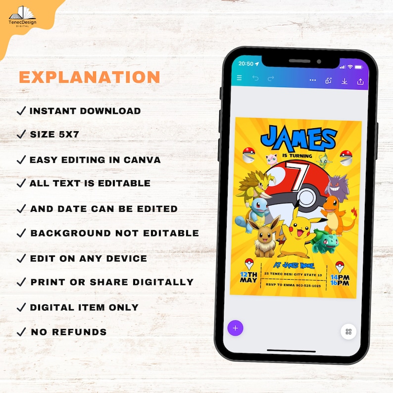 Pokemon-uitnodiging Bewerkbare uitnodiging Kinderen verjaardag uitnodigen Digitale download Pokemon-feest Pikachu Card Feestvarken uitnodiging afbeelding 2