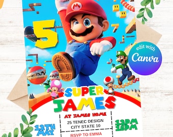 Super Mario Birthday Invitation: Editable Video Game Invite (Canva)
