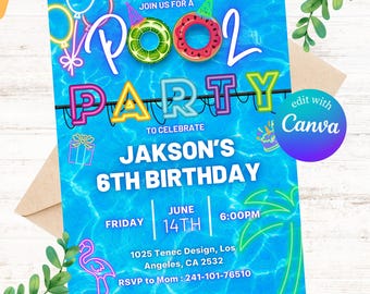 Pool Party Birthday Invitation: Editable Summer Evite (Digital)