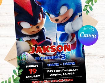 Sonic Birthday Invitation: Editable Party Invite (Canva)