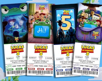 Convite para festa de aniversário com tema Toy Story 5, convite para qualquer idade, festa Toy Story, modelo editável para Canva com download instantâneo.