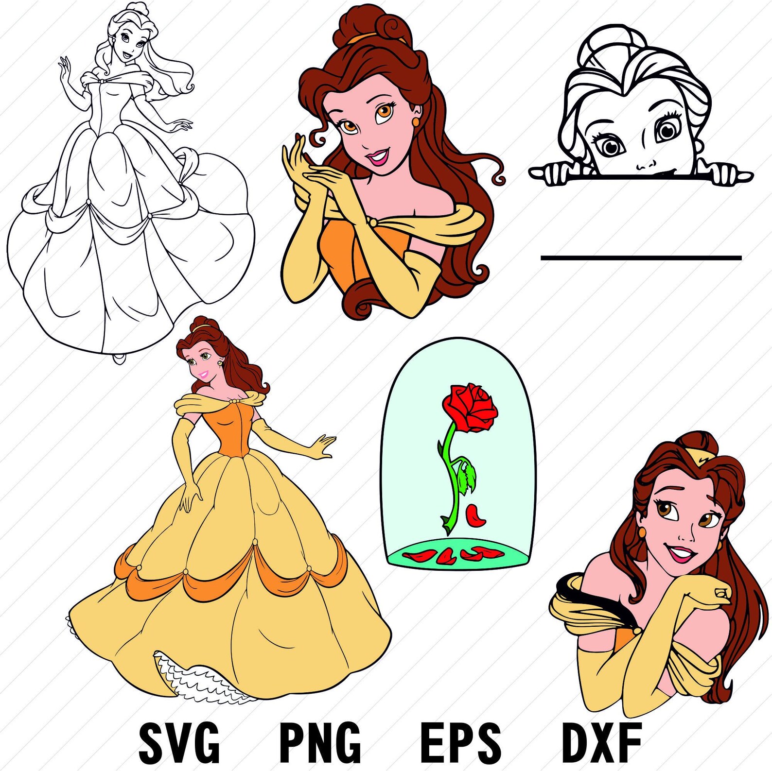 Belle Princess Clipart Bundle | Beauty and the Beast SVG PNG EPS Dxf ...