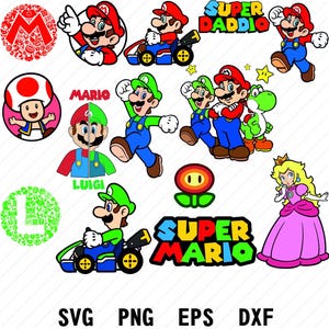 Super Mario Brothers SVG Bundle | Mario Luigi Clipart PNG EPS Dxf | Digital Download for Cricut Projects