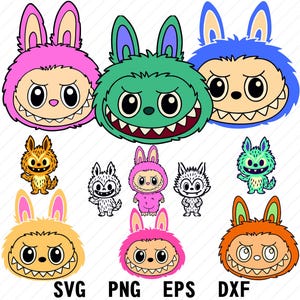 かわいいモンスターバニーSVG | オリジナルキャラクターバンドル | かわいい動物の顔Png-SVG-Eps-DXF | 子供向けの楽しいアート | Cricut対応ファイル
