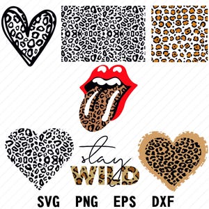 Leopard Druck SVG Bundle | Herz & Lippen Wild Animal Print Clipart | PNG EPS Dxf für Cricut