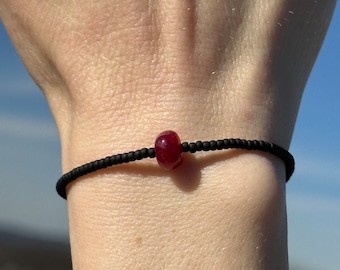 July - Ruby - Japanese Glass Seed Bead Stretch Bracelet Handmade With Ruby Beads - July Birthstone