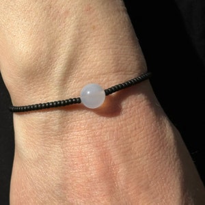 Blue Chalcedony Stretch Bracelet - Handmade With a Genuine Blue Chalcedony Bead and Japanese Glass Seed Beads