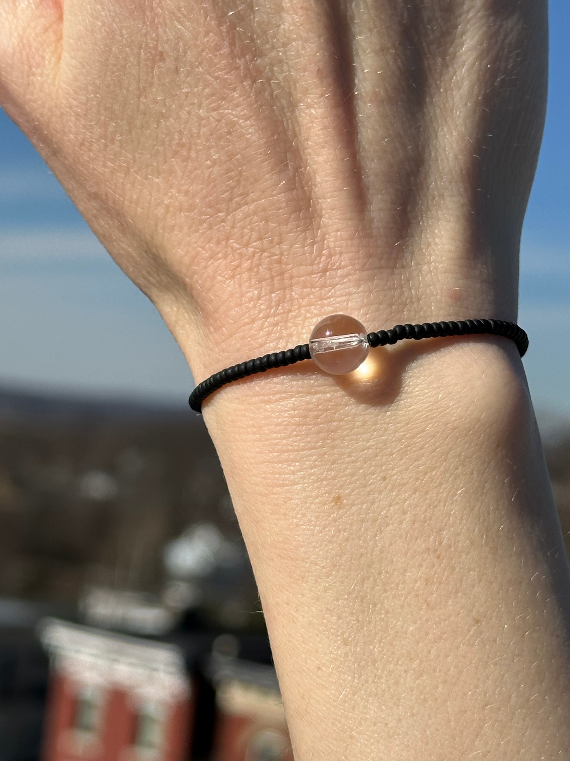 April - Clear Quartz - Japanese Glass Seed Bead Stretch Bracelet Handmade AAA Super Clear Natural Quartz