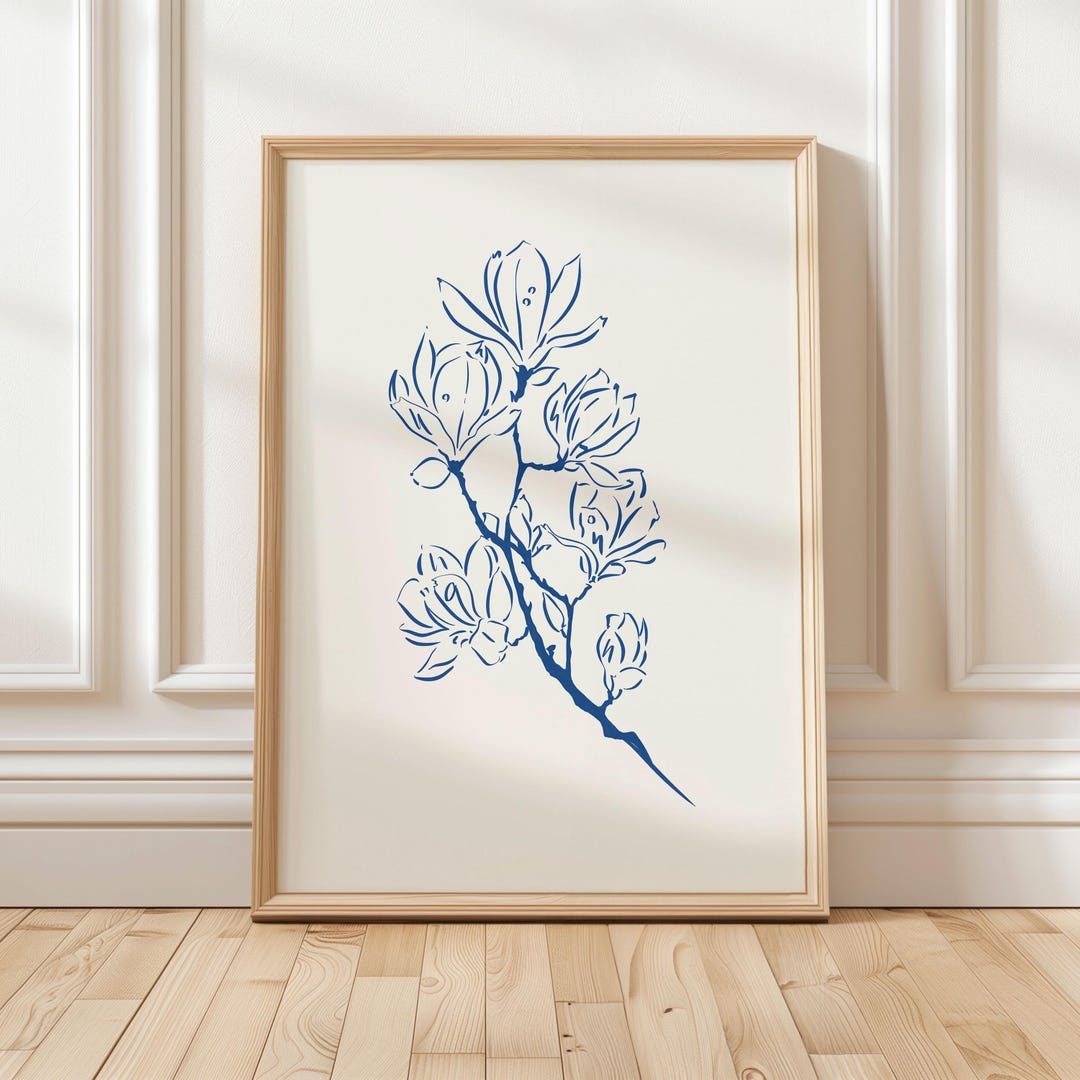 Blue Ink Line Elegant Line Botanical • Ink Blue • Minimalist (digital Download) - Etsy