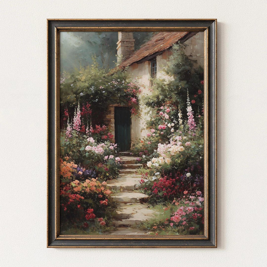 Romantic Cottage Garden Print, English Cottage Wall Art, Floral ...
