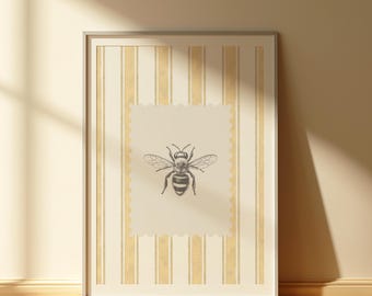 Vintage Bee Stripe Retro , Printable Wall Art, For Home And Nursery, Wall Art, Digital Download