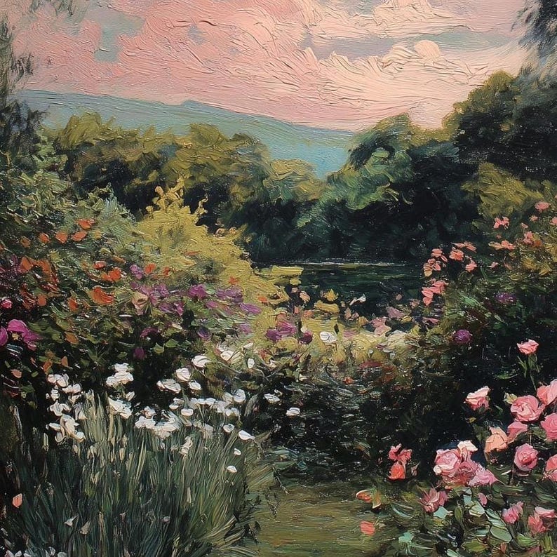 Impressionist Garden Oil Painting, Floral Landscape Wall Art, English ...