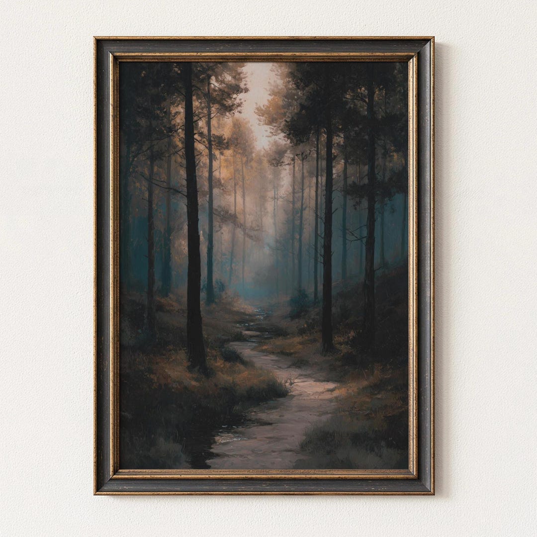 Moody Forest Landscape Print, Dark Academia Woodland Wall Art, Vintage ...