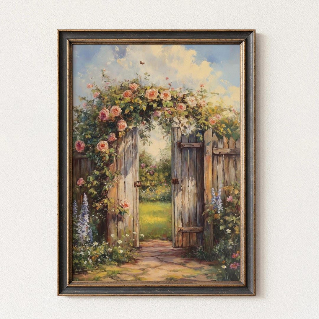 Cottage Garden Gate Wall Art, Romantic Cottagecore Print, Floral Garden ...