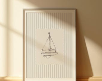 Vintage Boat Sketch Retro , Printable Wall Art, For Home And Nursery, Wall Art, Digital Download