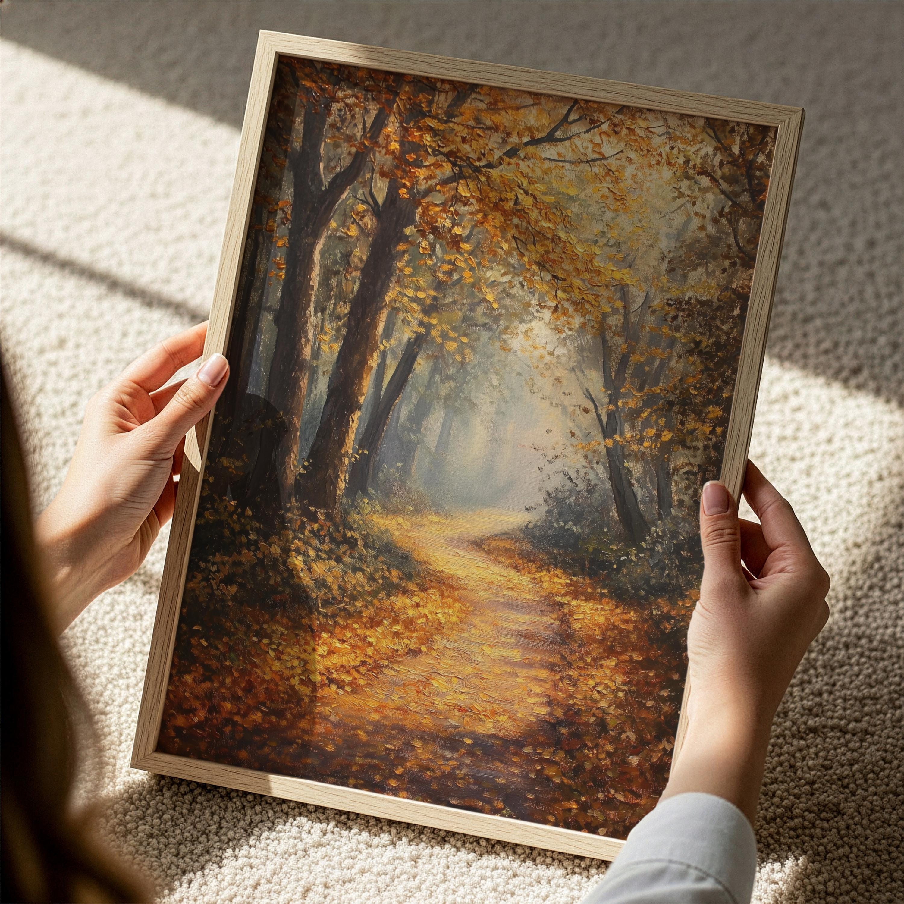 Autumn Forest Wall Art, Fall Landscape Print, Woodland Path Painting - Etsy