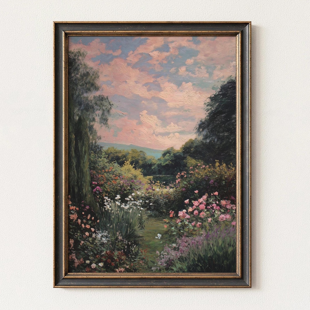 Impressionist Garden Oil Painting, Floral Landscape Wall Art, English ...
