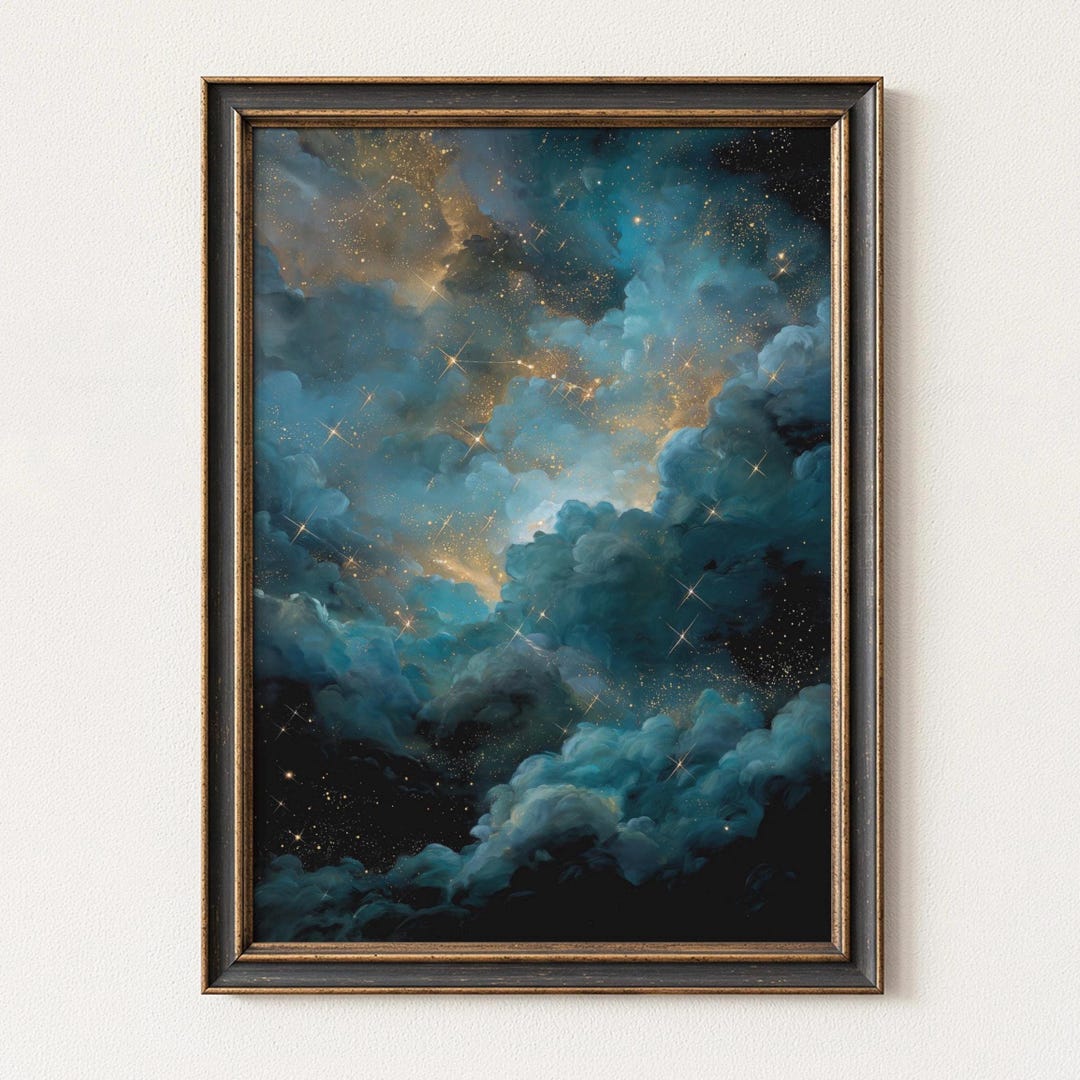 Celestial Cloud Wall Art, Moody Night Sky Print, Dark Romantic Starry ...