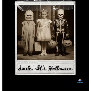 Smile, It&#39;s Halloween | Vintage Style Creepy Kids Halloween Print (Suburban Hauntings Series)