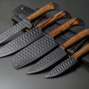 Hand Forged D2 Steel Chef / kitchen Knife Set of 5 Pc With Leather Sheath , Handmade BBQ Knife Set Christmas And Anniversary Gift USA & EU