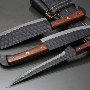 Hand Forged D2 Steel Chef / kitchen Knife Set of 3 Pc With Leather Sheath , Handmade BBQ Knife Set ,Birthday And Anniversary Gift USA & EU