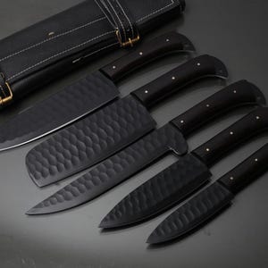 Hand Forged D2 Steel Chef / kitchen Knife Set of 5 Pc With Leather Sheath , Handmade BBQ Knife Set Personalized Gift USA & EU