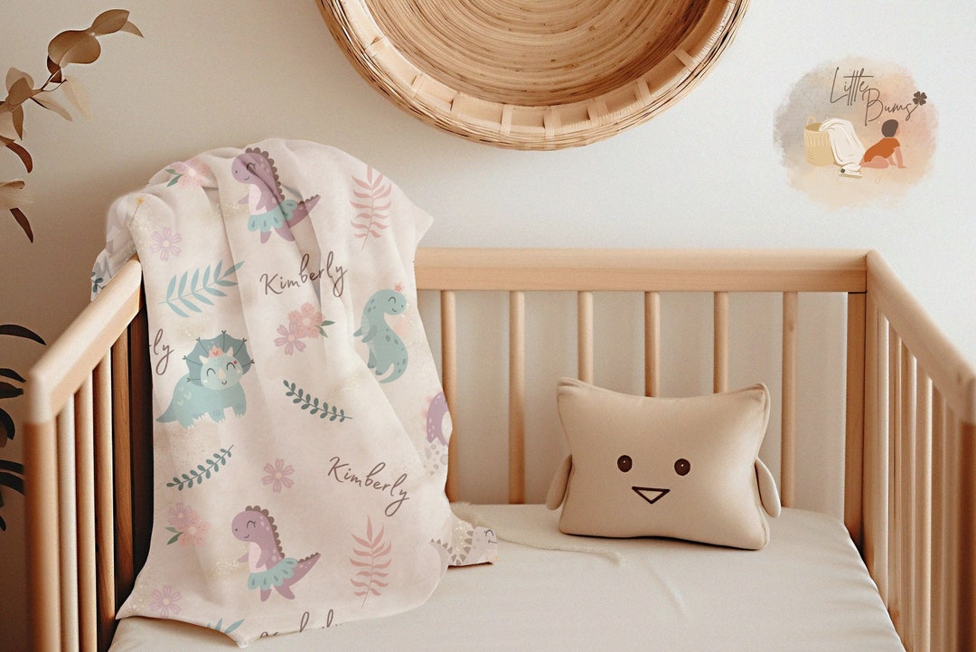 Baby Girl Dino Blanket, Baby Girl Name Blanket, Princess Dinosaur