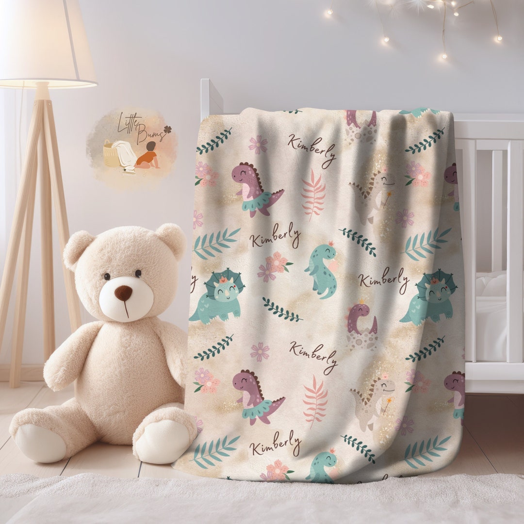 Baby Girl Dino Blanket, Baby Girl Name Blanket, Princess Dinosaur