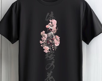 Samurai Cherry Blossom - Unisex Cotton T-Shirt - Japanese Gift Idea - Ukiyo-e Modern Art Design - Samurai Warrior T-Shirt