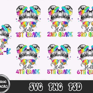 Back To School Messy Hair Bun SVG,PNG Bundle, Happy 1st Day Of School, Teacherlife PSD , Pre-k, 1st, 2nd, 3rd Grade, Digital Download Files