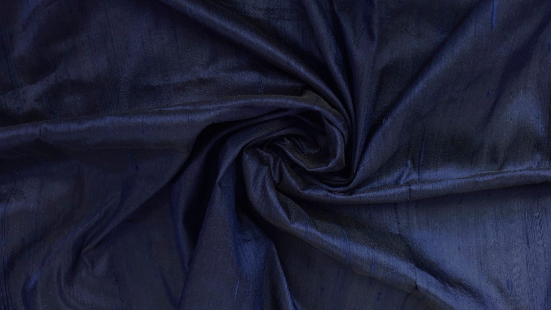 Navy Blue Silk Fabric by the Yard, Silk Fabric, Silk Dupioni Fabric