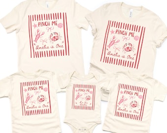 Pinch Me I'm One Tee, Lobster Boil First Birthday, Family Matching Shirts, Preppy Birthday Shirt, Coquette Crab Birthday Girl Outfit