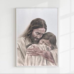 Gesù che tiene in braccio un angelo, un bambino, un regalo per la perdita del bambino, un'opera d'arte ... l'aborto spontaneo, un'opera d'arte per la perdita della gravidanza e del neonato, un'opera d'arte cristiana di conforto.