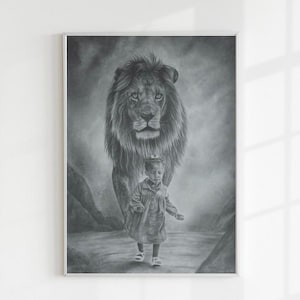 Christian Wall Art Christian Print Religious Art Lion of Judah Print Digital Jesus Portrait Jesus Pencil Drawing Bible Art