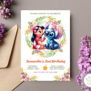Faire-part de fête d'anniversaire de point, faire-part d'anniversaire personnalisé de point et de Lilo, invitation d'anniversaire de point, invitation d'anniversaire de point et de Lilo