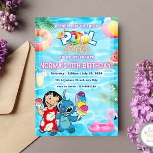Invitation personnalisée de fête d'anniversaire de piscine de point et d'ange, invitation d'anniversaire de point, invitation de partie de piscine d'ange, invitation de partie de piscine de point